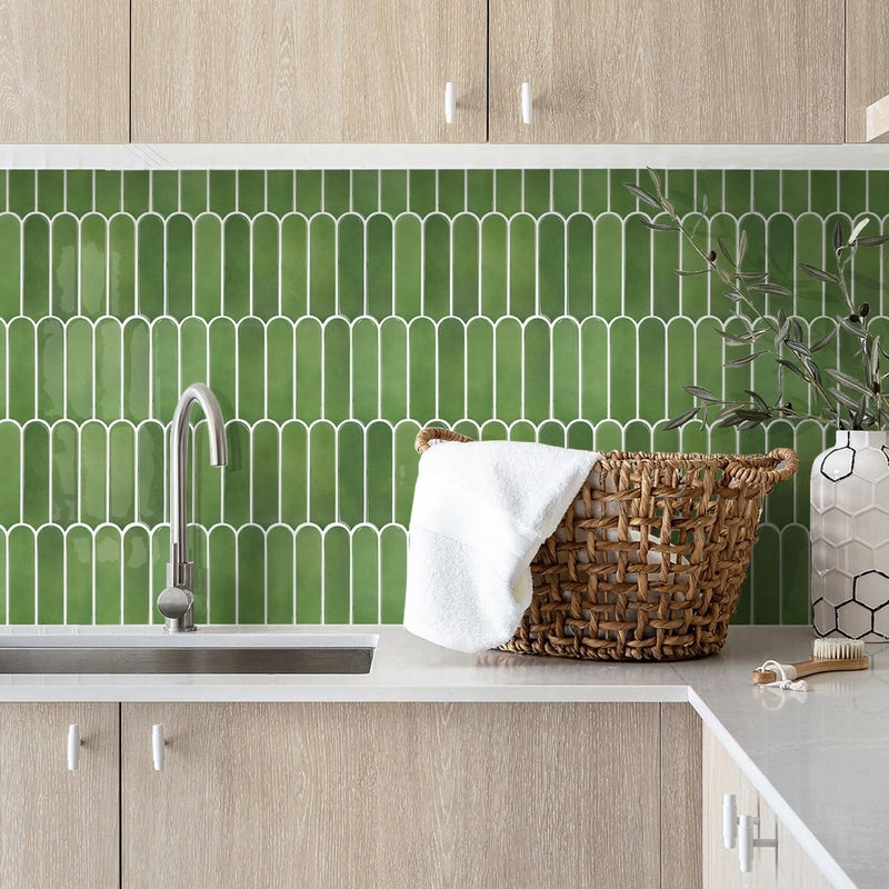 Commomy Thicker Green Peel and Stick Tile Backsplash - 10 pcs of 12" x 12" - 3D Adhesive Peel and Stick Backsplash for Kitchen, Bathroom, Removable, Waterproof, Vinyl Wall Tile - Image 2